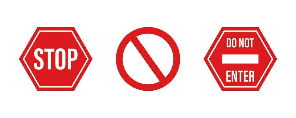 Red stop sign . Set of stop signs , vector icon . Illustration on white backg Stock Illustration