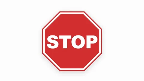 Red Stop Sign Traffic Symbol Animation on White Background Seamless Loop 4K Video stock 343184439