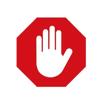 A red stop sign with a white hand on a white background with copy space Stock Illustration