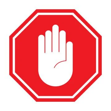 Red stop sing icon vector roadsign with hand symbol for graphic design, logo, Stock Illustration