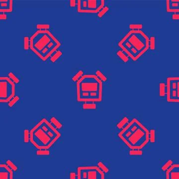 Red Stopwatch icon isolated seamless pattern on blue background. Time timer s Illustrazione stock