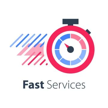 Red stopwatch in motion, fast services, running time, timely delivery Stock Illustration