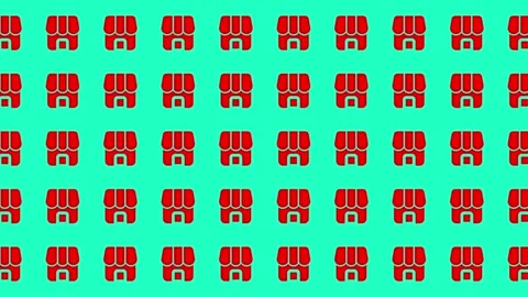 Red storefront icon pattern background for retail and commerce themes Stock Footage 344909276