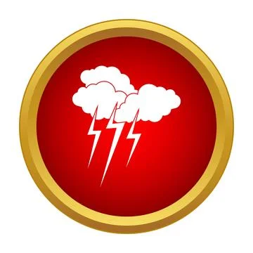 Red storm button showing thunder lightning clouds Stock Illustration
