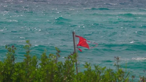 Red storm warning flag Stock Footage 301813170