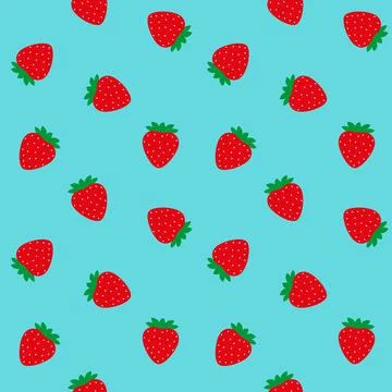 Red strawberries pattern on blue background Stock Illustration