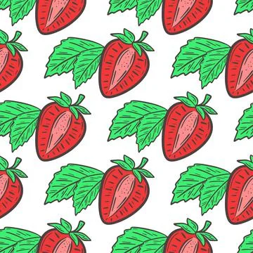 Red strawberries seamless pattern vector illustration Ilustração Stock