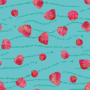 Red strawberries seamless vector pattern on a teal background Illustrazione stock