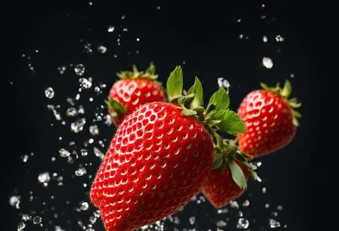 Red strawberry falling into water splash Stock Illustration