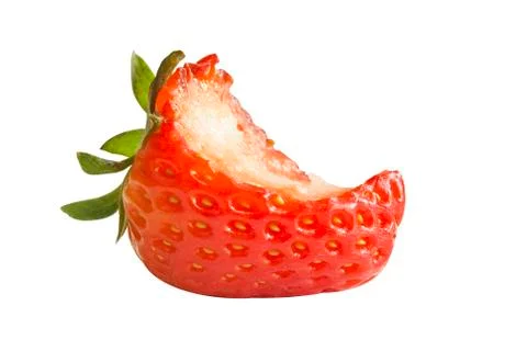 Red strawberry fruit bite a half isolated Stock Photos