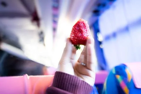 Red strawberry fruit in hand using light effect technique Stock Photos