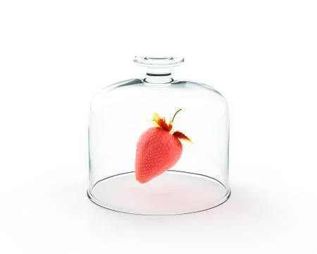 Red Strawberry With Gold Leaves Floating Under Glass Plate Cover Stock Illustration