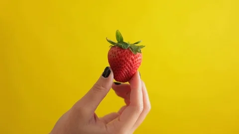 Red Strawberry Held in Hand Stock Footage 95210312