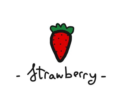 Red strawberry isolated on a white background with the words Strawberry Stock Illustration