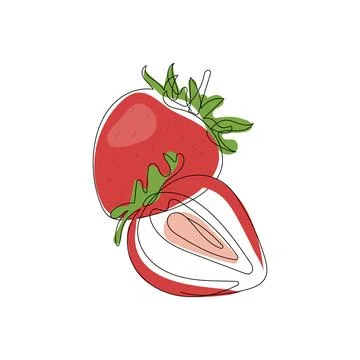 Red strawberry. One continuous line drawing style. 库存插图