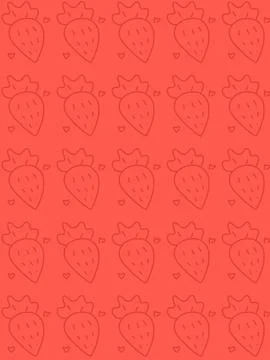 Red Strawberry Outline Pattern on Coral Background Stock Illustration