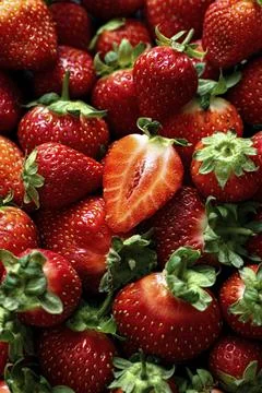 Red strawberry patterned background summer wallpaper Stock Photos