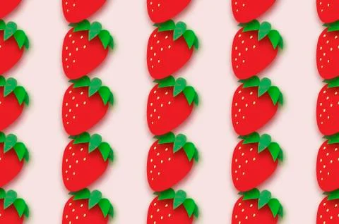 Red Strawberry seamless pattern in paper cut style. Origami Healthy food on pink Stock Illustration