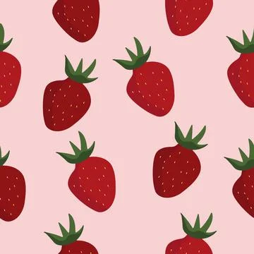 Red strawberry seamless pattern on pink background Stock Illustration