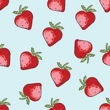 Red strawberry seamless pattern print vector isolated on blue Stock-Illustration