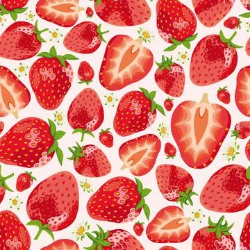 Red Strawberry Seamless Pattern on White Background Stock Illustration