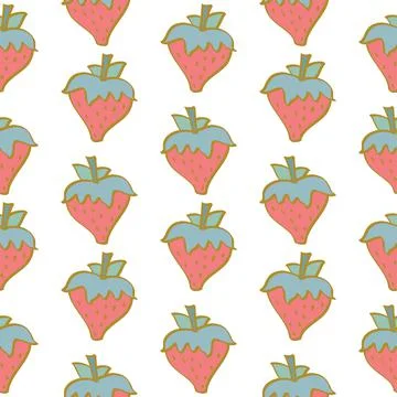 Red Strawberry Vector Repeat Pattern On White Stock Illustration