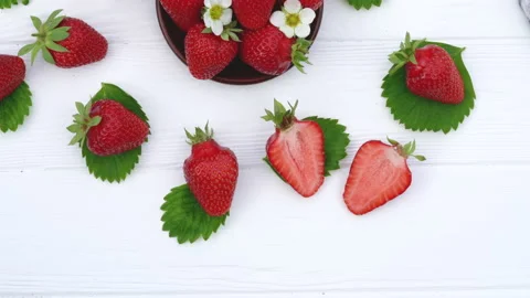 Red strawberry on white background Stock Footage 131103489