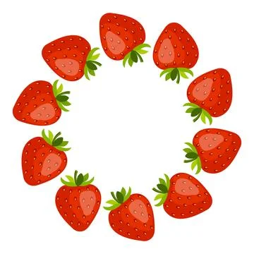 Red strawberry wreath frame. Summer fruit circle ornament. Stock Illustration