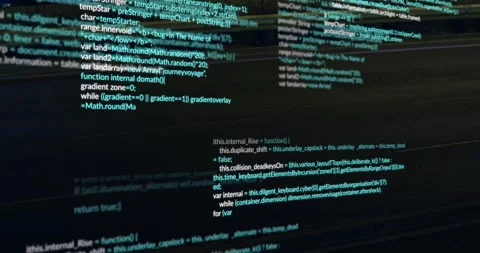 Red streak sweeping, code columns shifting and focusing, revealing JavaScript to Stock Footage 329471605