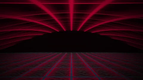 Red stretched vaporwave perspective grid retro background, endless loop 3d Stock Footage 274731277