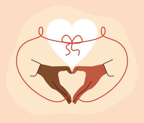 Red string of destiny hands Stock Illustration