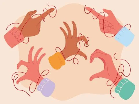 Red string of destiny in hands Stock Illustration