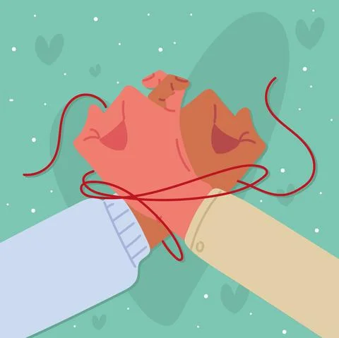 Red string of destiny in hands Stock Illustration