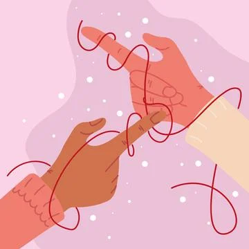 Red string of destiny hands Stock Illustration