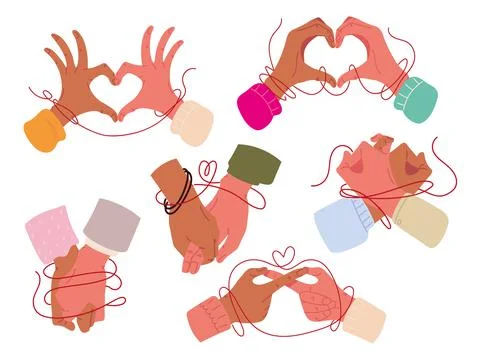 Red string of destiny hands, set Stock Illustration