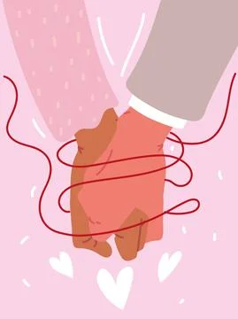 Red string of destiny, hands together Stock Illustration