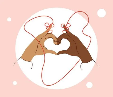 Red string of destiny lovers hands Stock Illustration