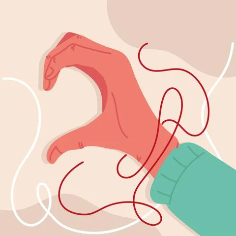 Red string in hand Stock Illustration