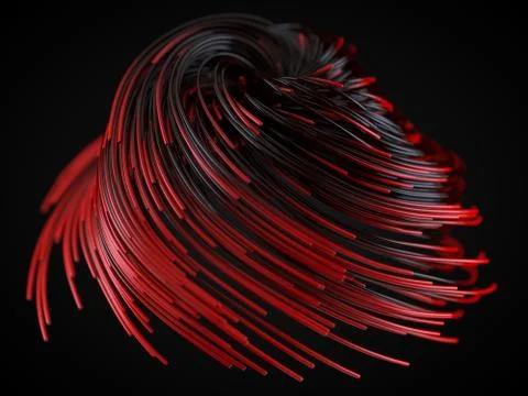 Red strings growing and twisting on air. 3d illustration with black background Stock Illustration