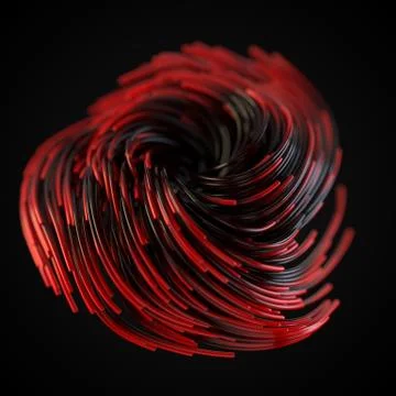 Red strings growing and twisting on air. 3d illustration with black background Stock Illustration