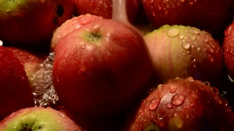 Red-striped apples is washed Stock Footage 328641915