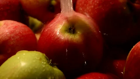 Red-striped apples is washed Stock Footage 328642497