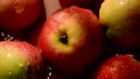 Red-striped apples is washed Stock Footage 328642554
