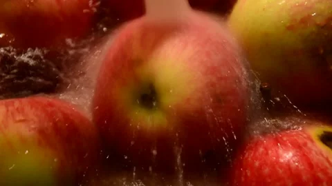 Red-striped apples is washed Stock Footage 328642586