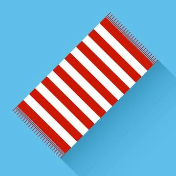Red striped beach towel flat icon with long shadow on blue background vector Illustrazione stock