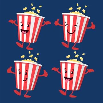Red striped box with hands and legs emoticon set 스톡 일러스트