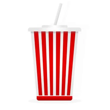 Red striped paper cup with drinking straw. Vector illustration Stock Illustration
