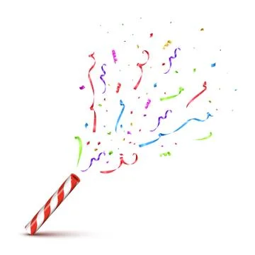 Red striped tube with exploding serpentine isolated on white background. Vector Stock Illustration