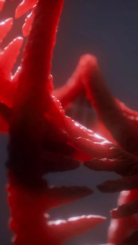 Red structure with light showing details and patterns in abstract form Stock Footage 336171926