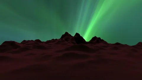 Red structured planet surface with Aurora polar lights sky Stock Footage 148580602